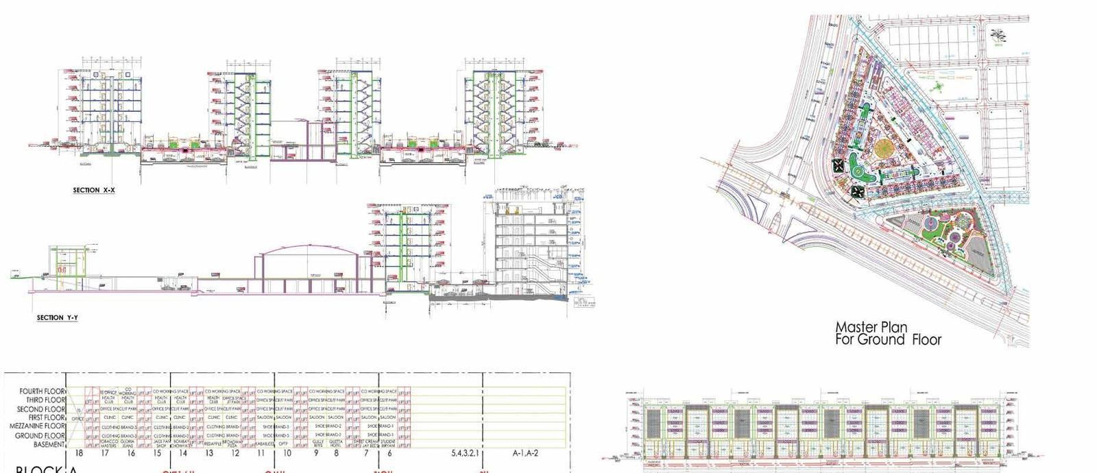 Plan, section and elevation drawing set