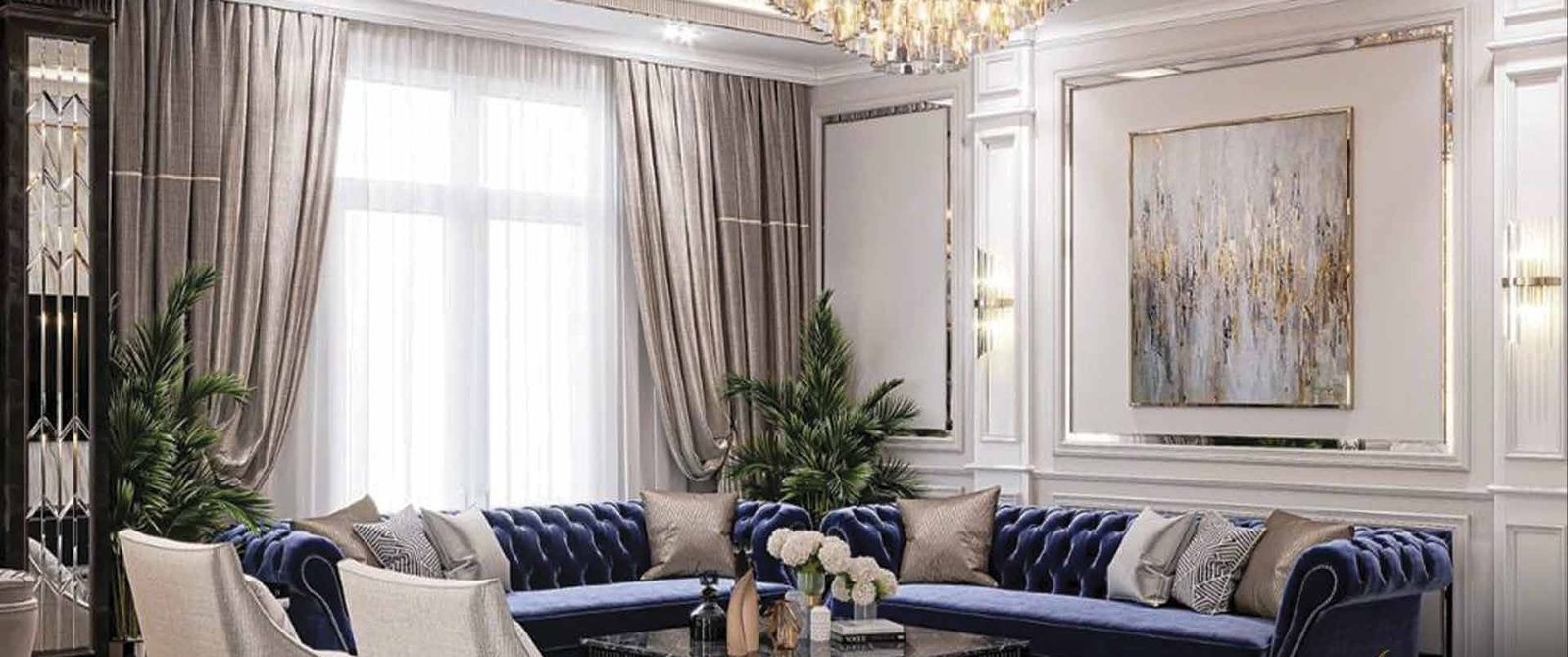 Panelled drawing room with velvet seating